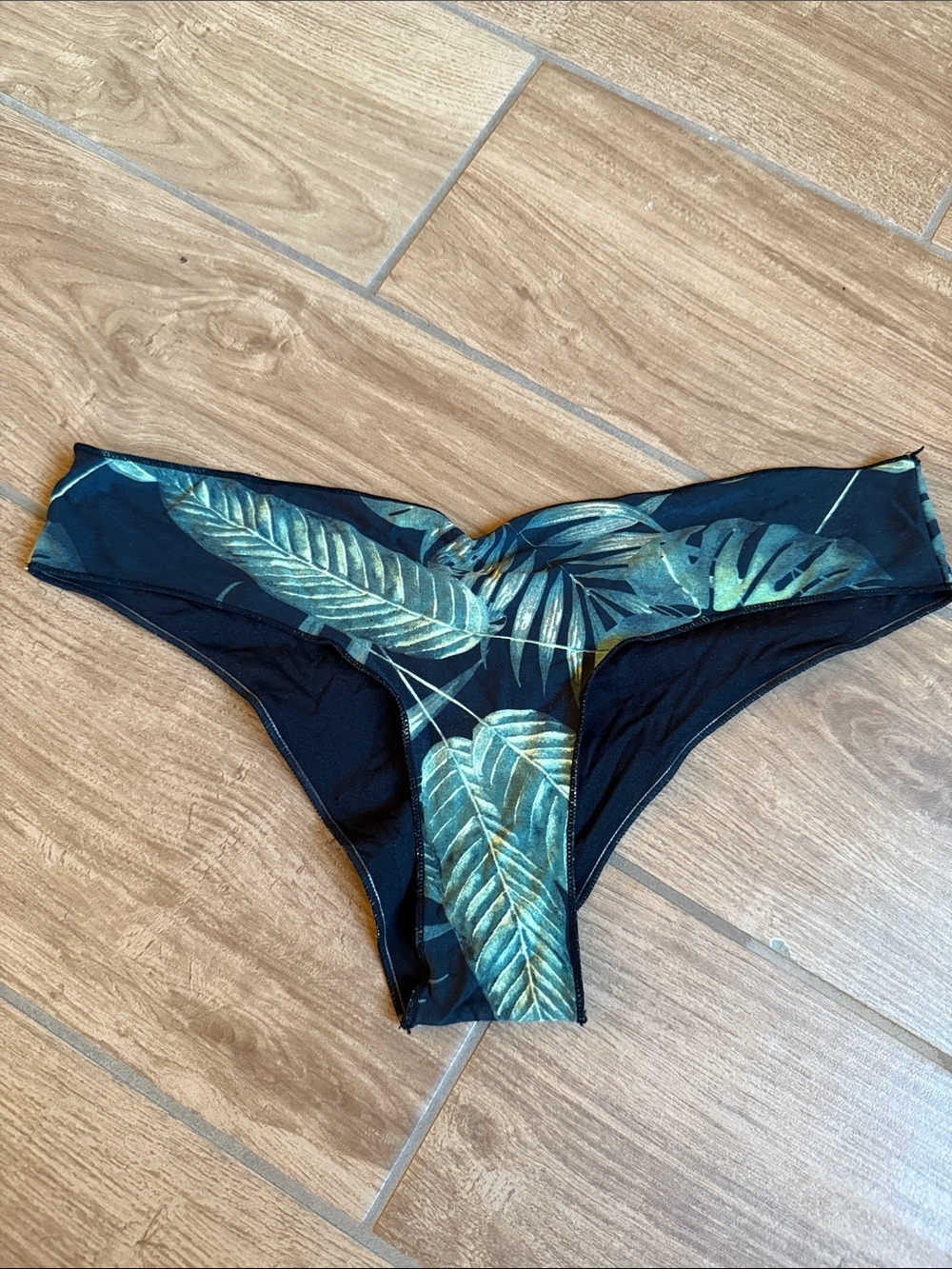 Rip Curl Black Bikini Bottom with Green Leaf Print